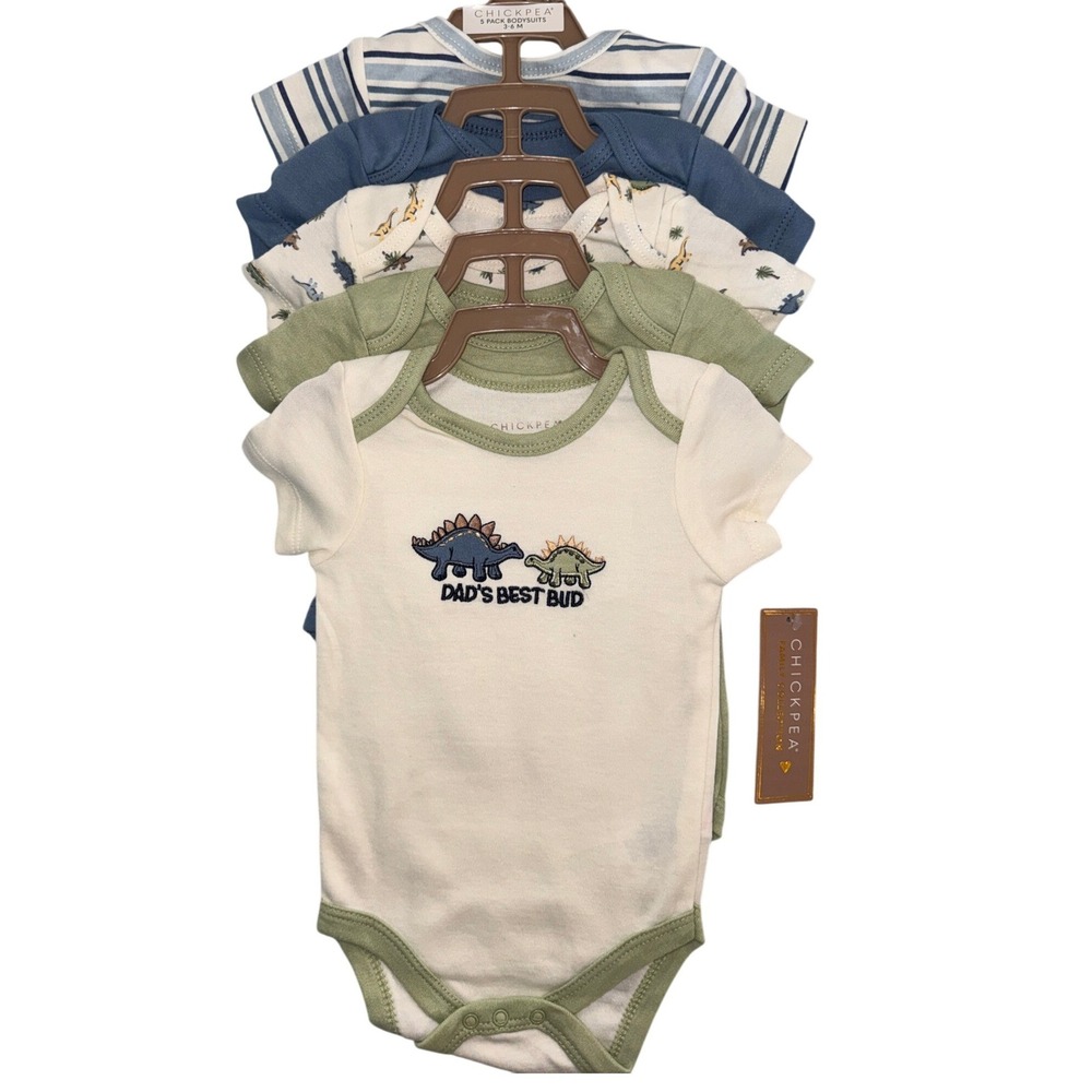 Chickpea Baby Boys 5 Pack Dinosaur Bodysuits Blue Green 3-6 Months NEW